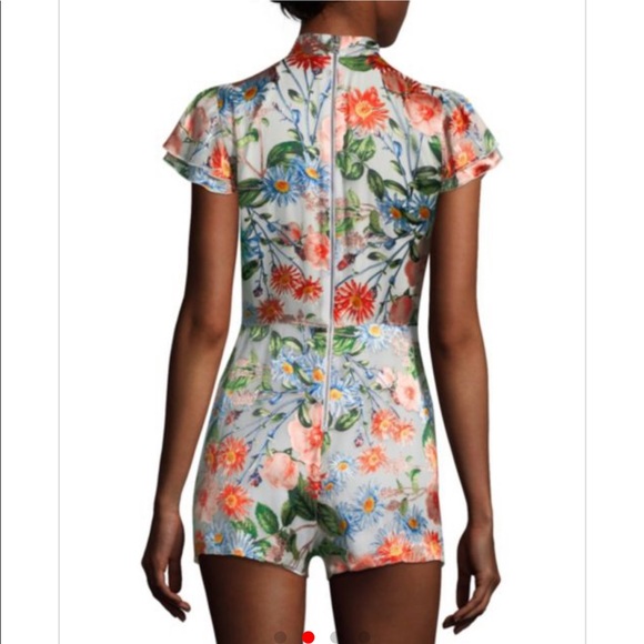 Alice + Olivia Short-Sleeve Floral-Print Romper - Picture 3 of 6